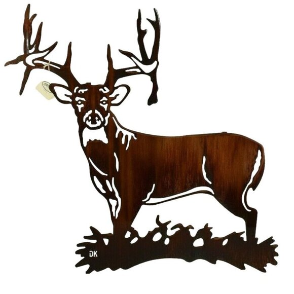 Lazart Full Buck Solo Deer 24 inch Metal Rustic Lodge Laser Cut Hanging Wall Art